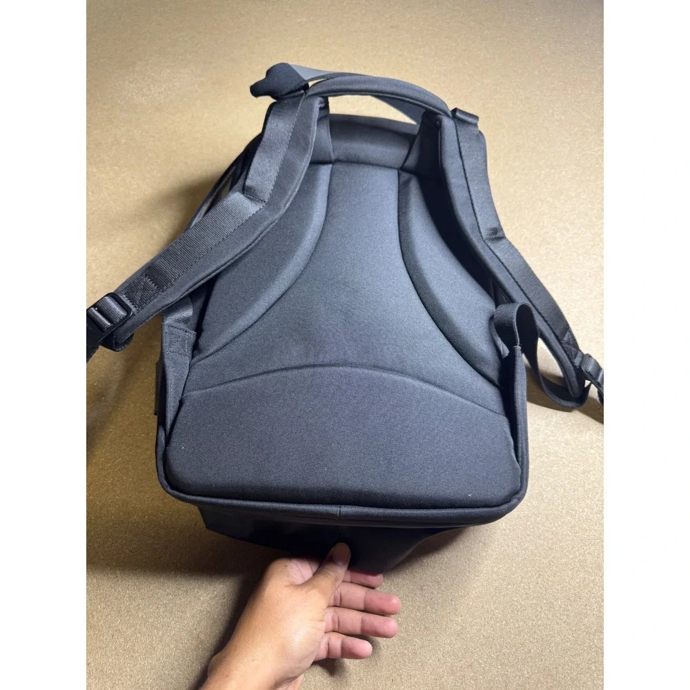 Cote&Ciel Isar M Backpack Black Coated Canvas Laptop Bag Architectural Design